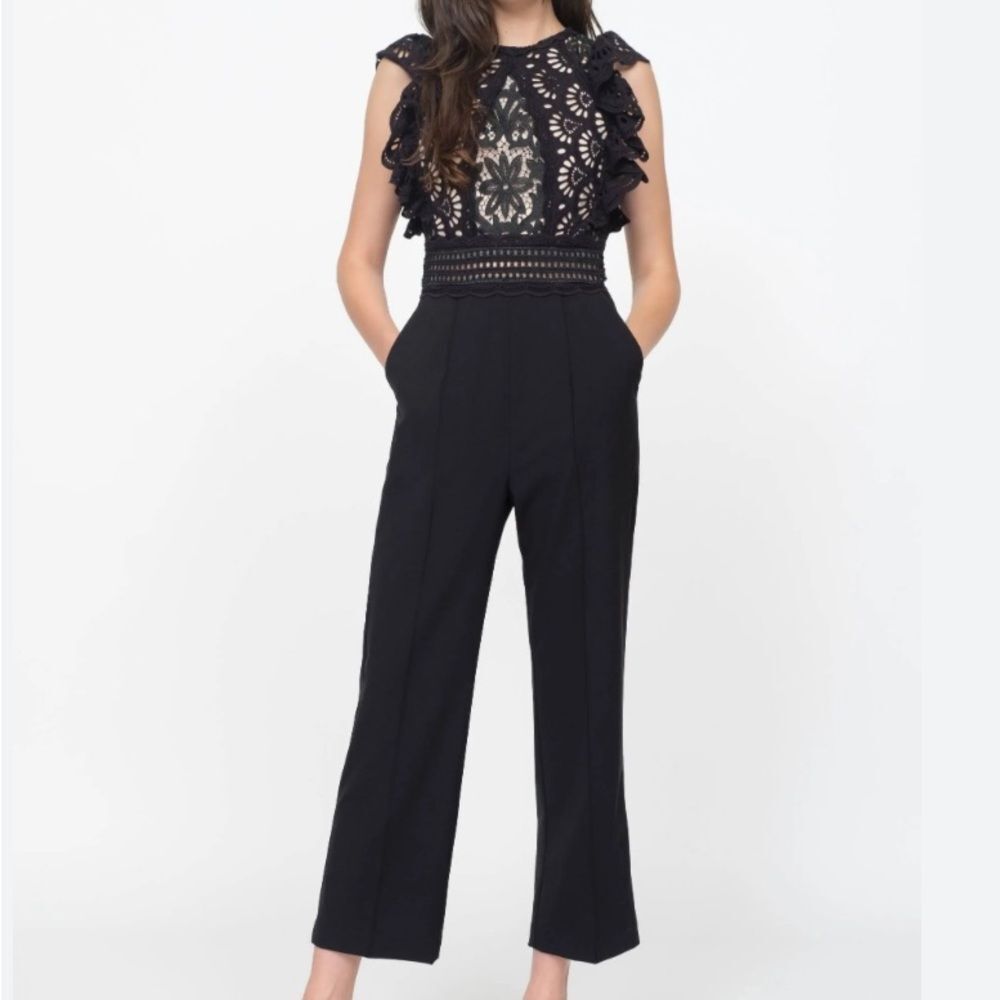 NWT Sea New York Women’s Winnie Short Sleeve Lace Jumpsuit Black Size 8 wool